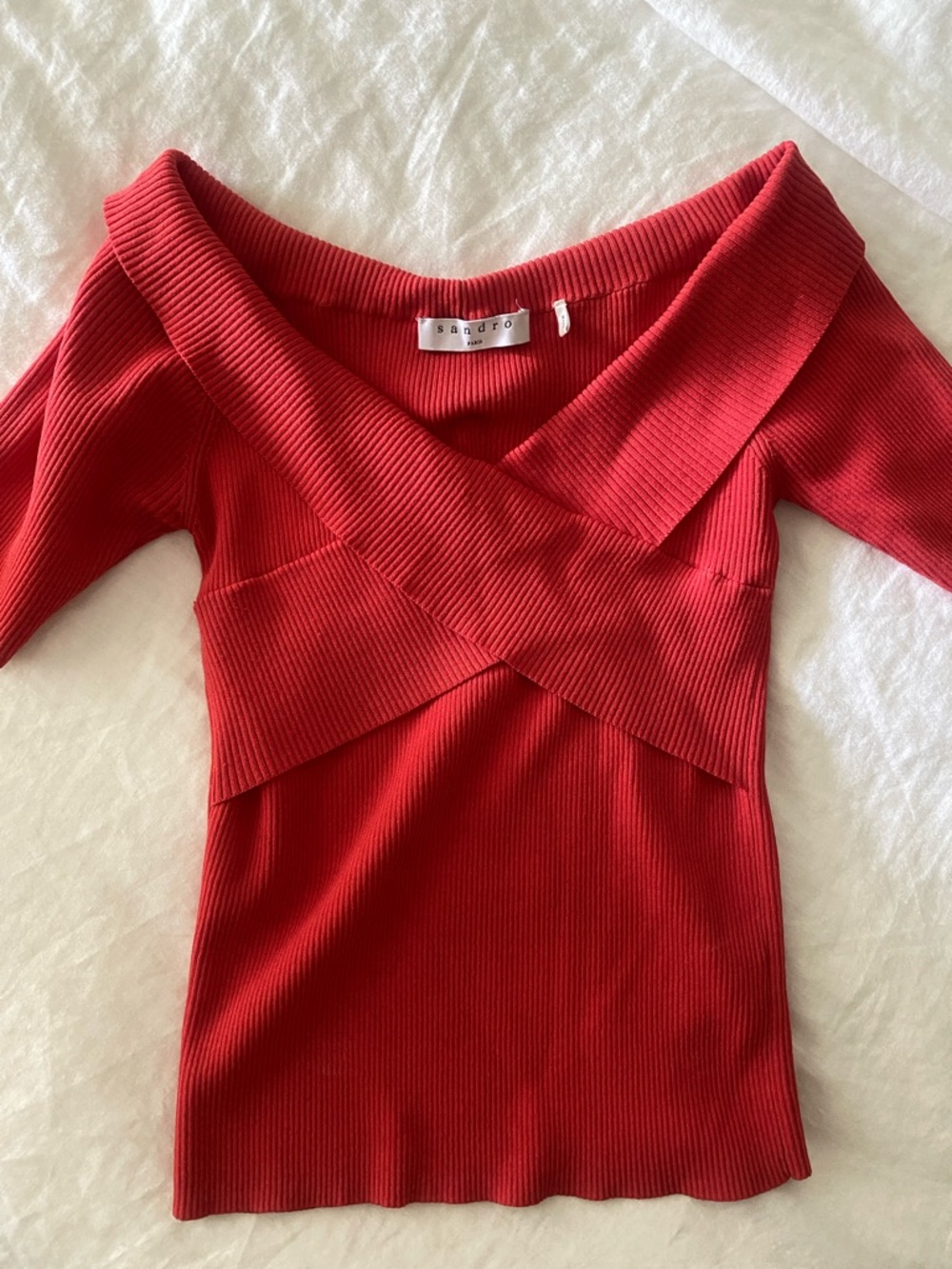 Perfect condition. Stunning Sandro off the shoulder ribbed sweater top in size 2